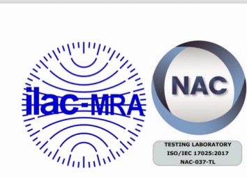 NAC and ILAC MRA accreditation mark — ISO/IEC 17025:2017 testing laboratory NAC-037-TL